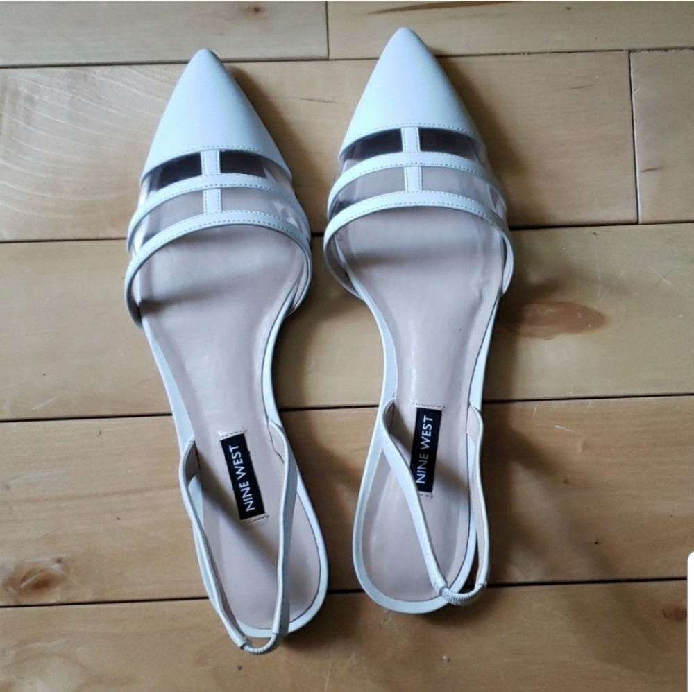 Nine West White Slingback Flats